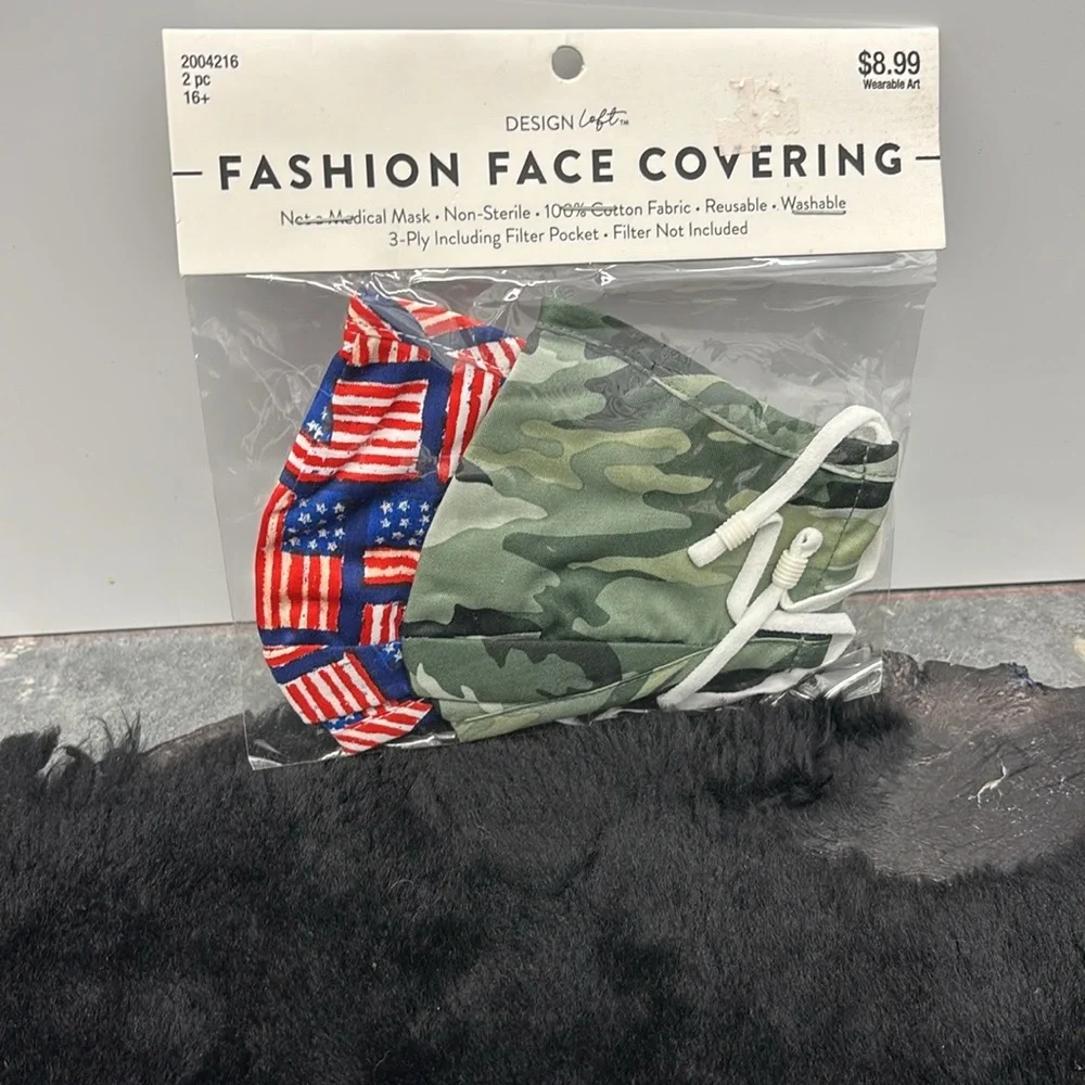 NWT Fashion Design Loft Camouflage & Flag Fabric Face Coverings Masks Washable